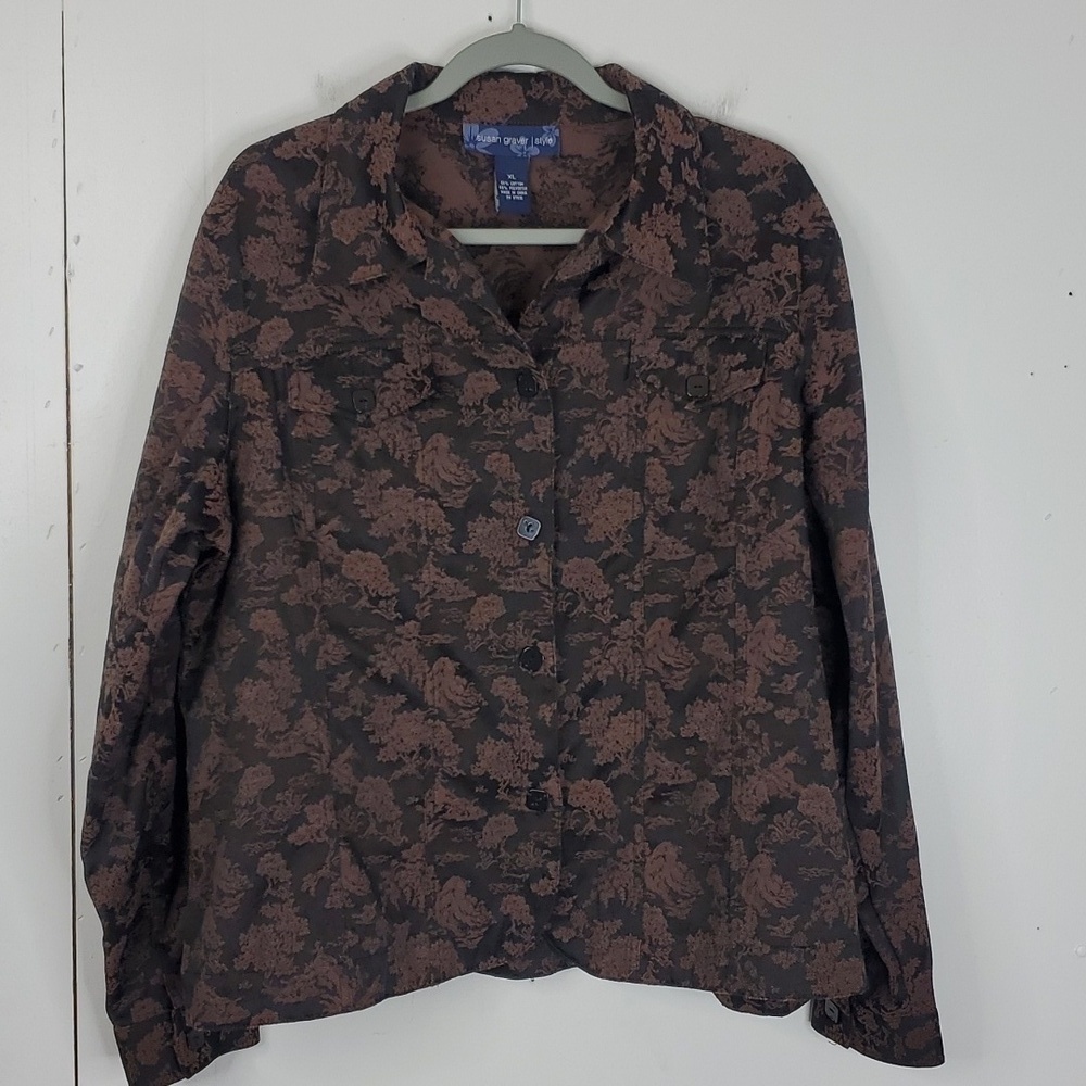 Susan Graver Jacket Womens Dark Grunge Fall Unlined Style Cotton Blend XL